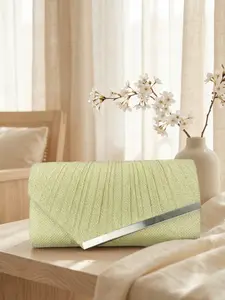 Trendy Light Glitter Pleated Clutch Bag, Silver Color Metal Trim, Elegant Evening Handbag for Party, Wedding & Prom