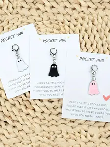 1 pc Mini Ghost Keychain in Zinc Alloy, Cute Halloween Charm Keyring with Inspirational Pocket Hug, Bag Accessory - Unplated, Non-braided, White/Black/Pink，Fashion Jewelry Accessories, Keychain Bag Pendant