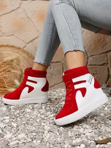 Women's High-Top Sneakers, Casual Sporty Style, Invisible Height Increase Design, Patchwork Pattern, Comfortable Walking Shoes, Footwear Sneakers
