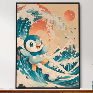 Piplup Poké, Japanese Tapestry Style, Anime Poster Printable Wall Art