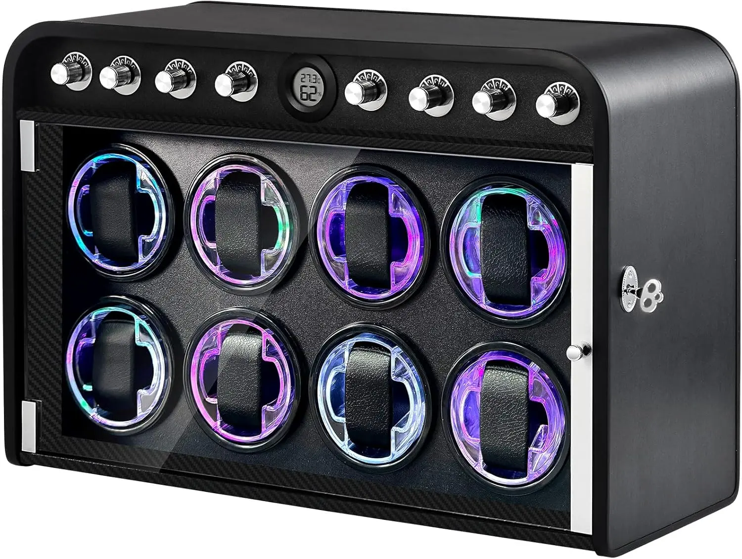 Watch Winder for Automatic Watches, Black Watch Winders 1/2/4/6/9 Slot for Rolex, Winder Box Uses Super Quiet Motor, 4 Rotation Mode Setting & LED Light, Gift for Man