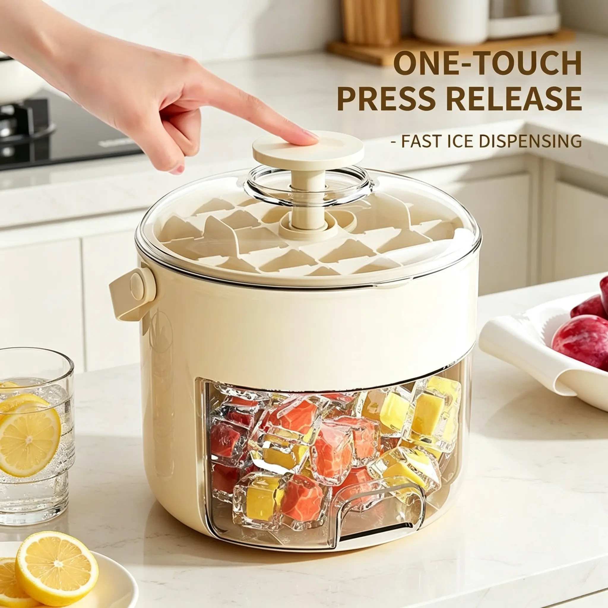 Viral TikTok Ice Cube Maker with Storage Bin, Leakproof & Easy Release Ice Bucket with Lid & Handle, Food-Safe BPA-Free Container for Cocktails, Whiskey, Summer Drinks, Must-Have Home Bar Accessory