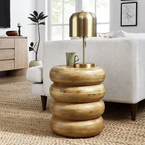 Ellery Round Stacked Wood Side Table in Natural