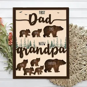 Custom Papa Bear Sign with Kids' Names | First Dad Now Grandpa Personalized Father's Day Gift | New Grandpa Gift from Grandkids or Family, 2 layered