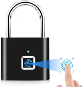 Fingerprint Padlock, Locker Lock, Keyless Biometric Padlock Outdoor Fingerprint Lock Combination Gate Locks for Gym Storage USB Rechargeable - Black Waterproof