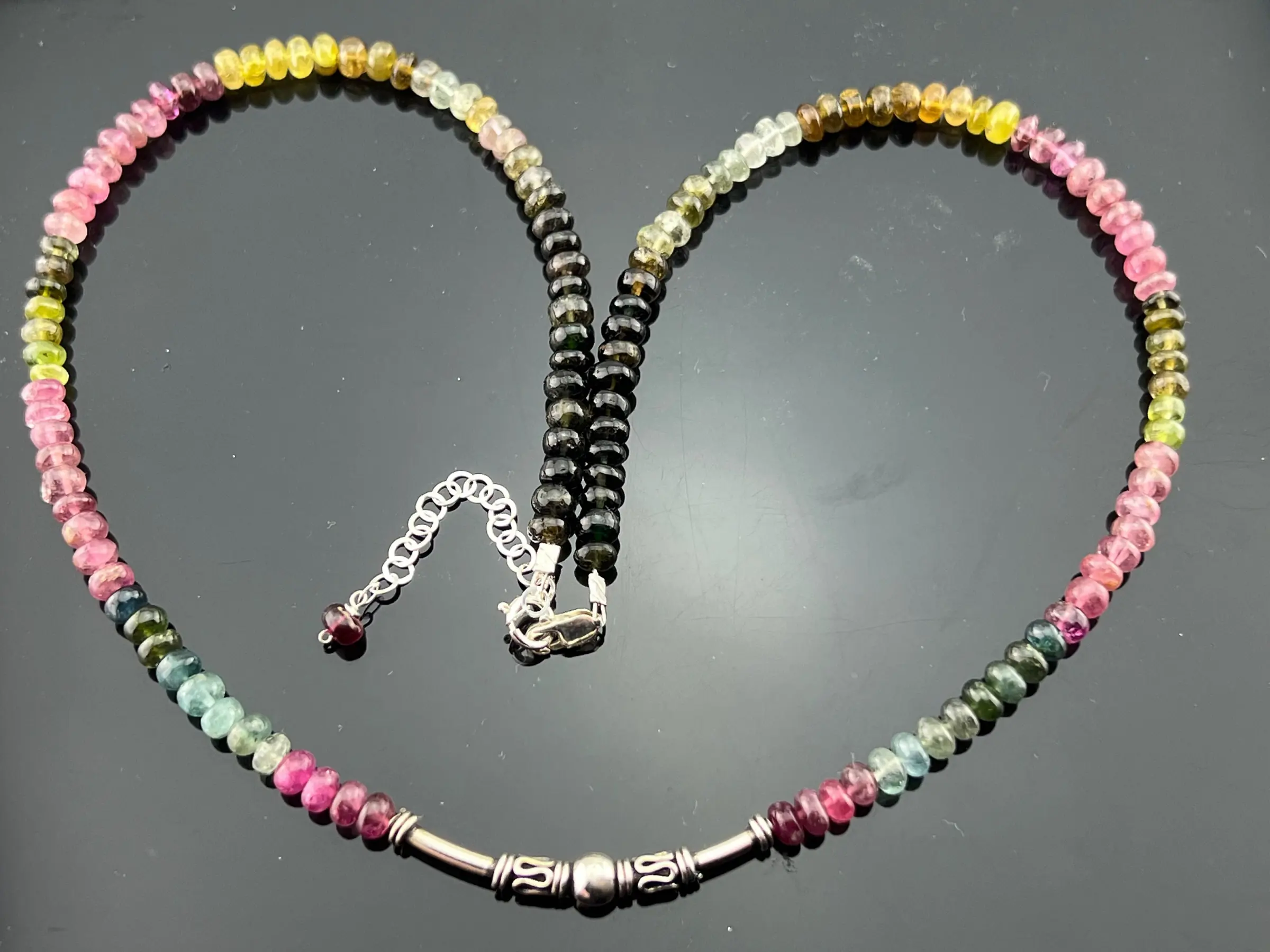 Watermelon Tourmaline · 925 Sterling Silver · Beaded Necklace · Layering Gemstone Jewelry · October Birthstone · Gift for Her