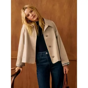 Women’s British-Style Single-Breasted Loose Short Coat – Elegant Solid-Color Machine-Washable Jacket with Structured Shoulder Design, Suitable for Both Casual and Formal Outfits, Classic Collar Design, Exquisite Cuffs Women’s Tops