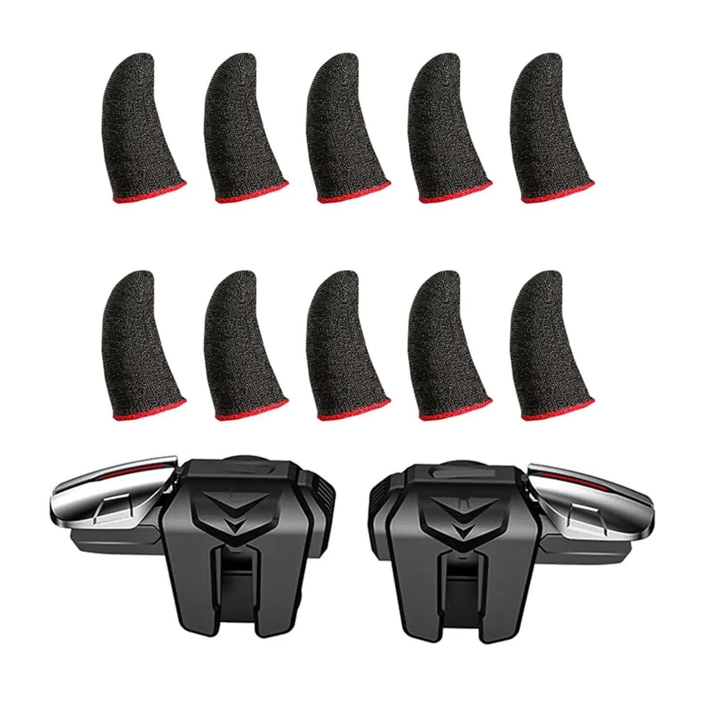 10 Piece Mobile Game Set, 4 Finger Trigger, Sweatproof Gloves, Silver Fiber, High Sensitivity, Touchscreen Controller for Pubg, Fortnite, Etc, Gaming Accessories, Game Supplies, Gaming Products, Gaming Items