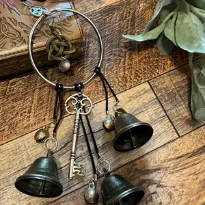 Bohemian Wind Chime with Door Knob Hanger, Wicca Witchy Protection Energy Bell Ornament, Mystic Boho Home Decor for Entryway & Window Sill, Spiritual Amulet with Crisp Sound for Positive Energy & Blessing