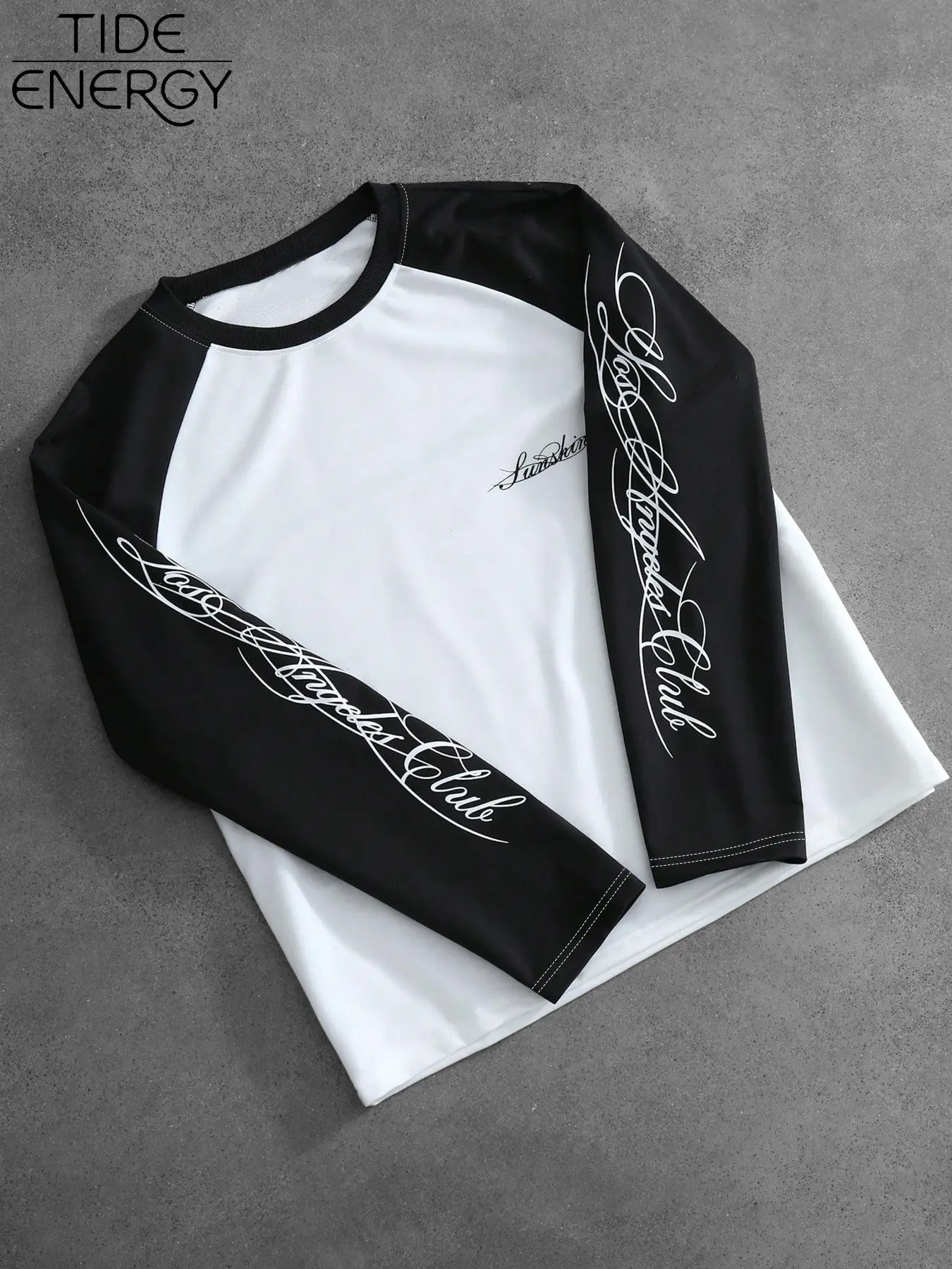 Men's Y2K Long Sleeve T-Shirt, Los Angeles Club Handwriting Print, Street Style Casual Wear, Menswear, Streetwear