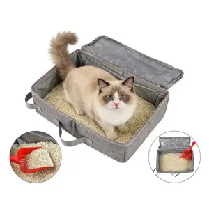 Foldable Waterproof Travel Cat Litter Box, Portable Outdoor Car Cat Toilet, Pet Bag Cat Waste Bowl, Leak-Proof Foldable Small Cat Cage