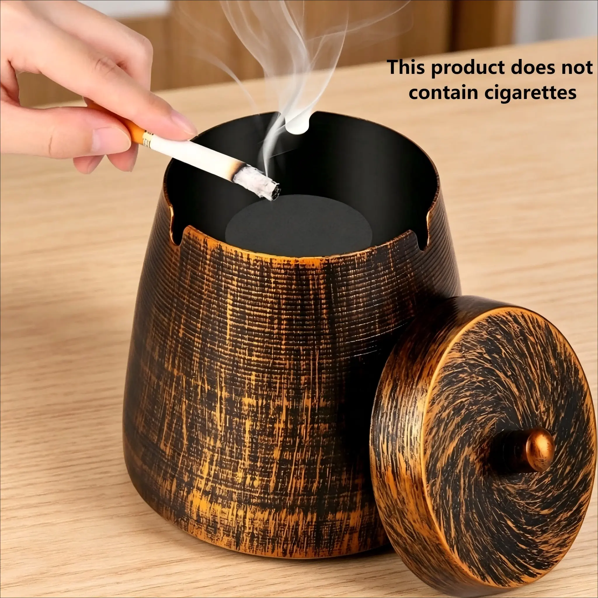 1 Pc Large Outdoor Windproof Stainless Steel Cigar Ashtray with Functional Lid, Elegant Dual Compartment Design for Durable & Rustproof, Perfect for Patio, Balcony, Living Room, Home & Office Decor, Big Cigar Ashtray Decoration