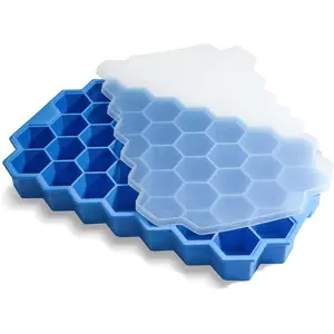 Ice Cube Trays for Freezer with Lid 37 Grid Silicone for Small Ice Cube Molds Easy Release Reusable in Organizer Bins or Ice Bucket for Cocktail Bar or Iced Coffee Cup Durable High-Quality Silicone Material 8.27x4.92x0.94 Inches