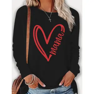 2026 new Valentine's Day Heart Pattern Printed T-shirt, Long Sleeve Round Neck Casual Top, Spring and Autumn Women's Clothing outdoorfun