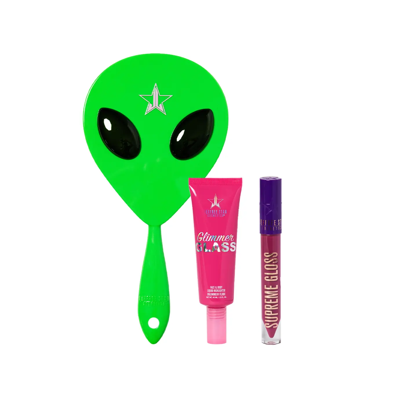 Alien Glow Bundle - Slime Green Abduction Hand Mirror, Glimmer Glass (Of Choice) & Supreme Gloss (Of Choice)