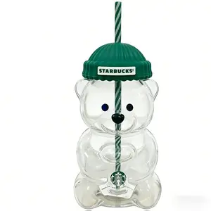 New Bear Straw Cup Starbucks Limited-Edition Glass Bear Cup, 500ml Clear Glass Drinkware for Coffee Tea, Collectible & Daily Use