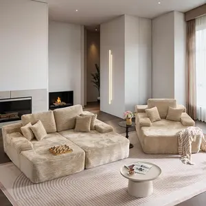 ALTRIGUS Boneless Oversized Sectional Double Lounge Chaise with Cloud Plush Corduroy Sofa Bed, No Assembly Required, 3 Seating Capacity