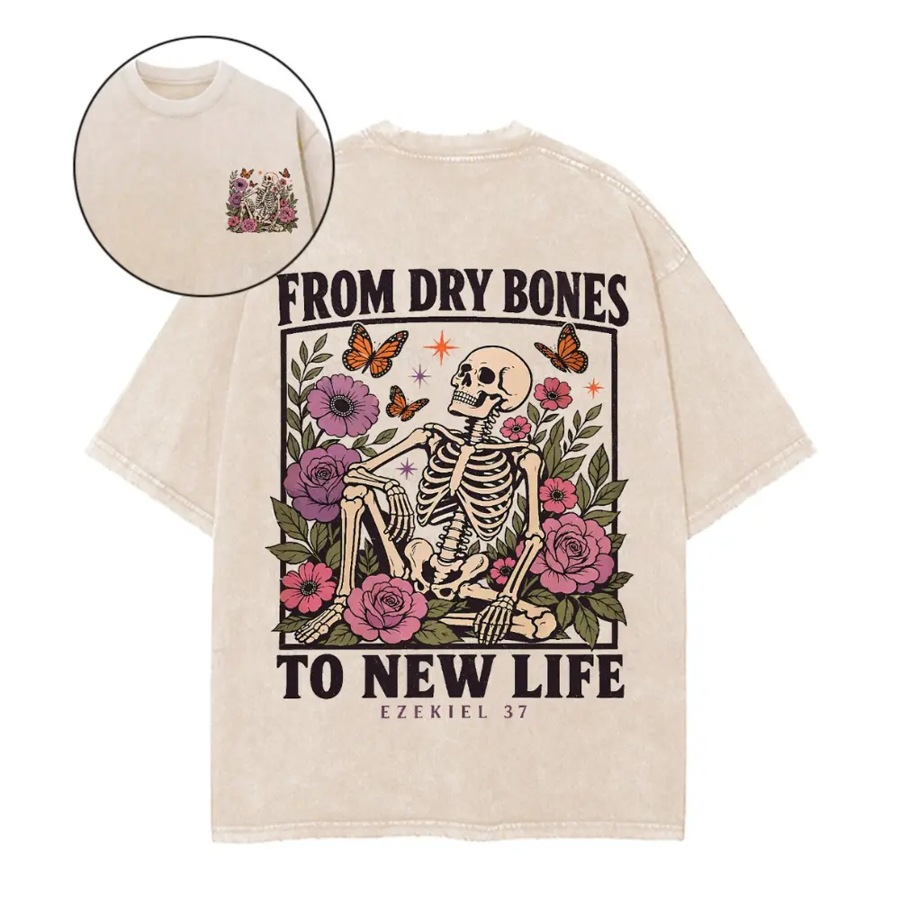 Vintage Christian Skeleton Graphic Tee | Heavyweight Oversized Dry Bones Streetwear Shirt