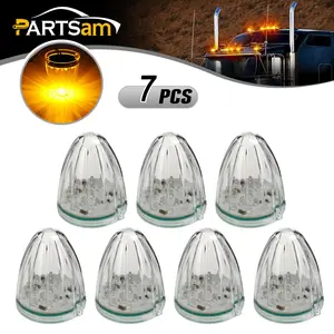 Partsam 7pcs Top Roof Running Amber Cab Marker Lights 17LED Clear Lens Replacement for Peterbilt Freightliner Mack Truck Trailer