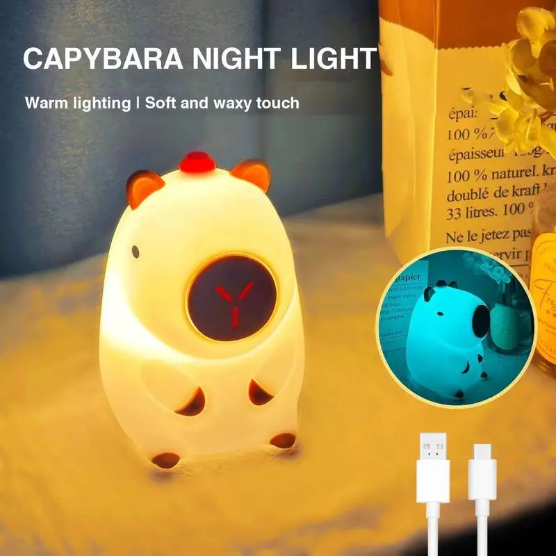 Cute Capybara Silicone Night Light, Tap Control Color Changing LED Lamp, Rechargeable Type-C Kawaii Bedside Lamp for Kids Bedroom Nursery Gift Decorative Lighting
