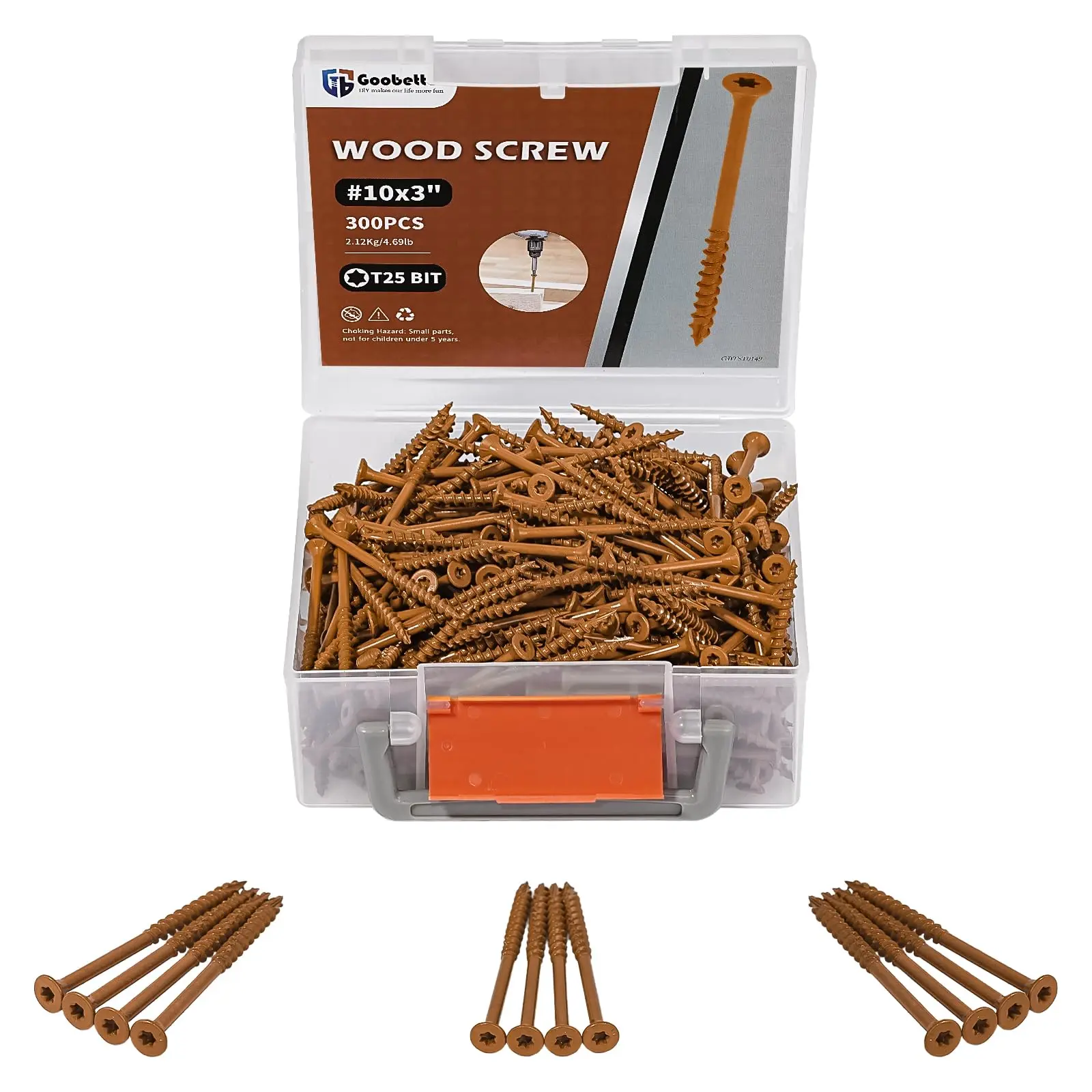 Wood Screws Deck Screws 3 Inch, Torx Screws ConstructionFence Screws, 250 300 700Pcs Deckmate Exterior Screws for Wood,Rust Resistant, T25 Star Bits Included, Brown