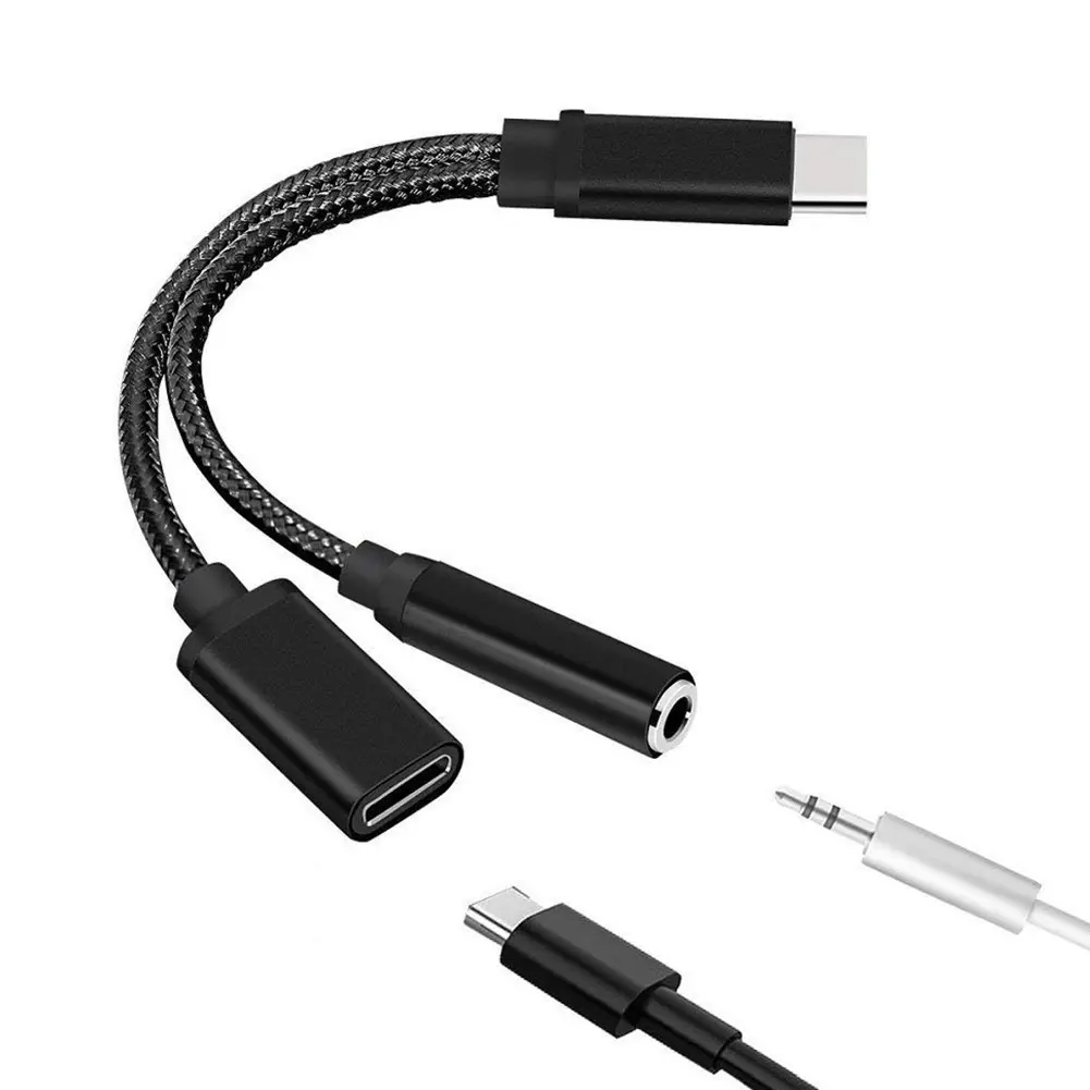 2-in-1 USB-C to 3.5mm Durable Plastic Headset Adapter Cable, Audio & Charging Splitter for Huawei Mobile Devices, Car Interior Accessory Decoration, Cord