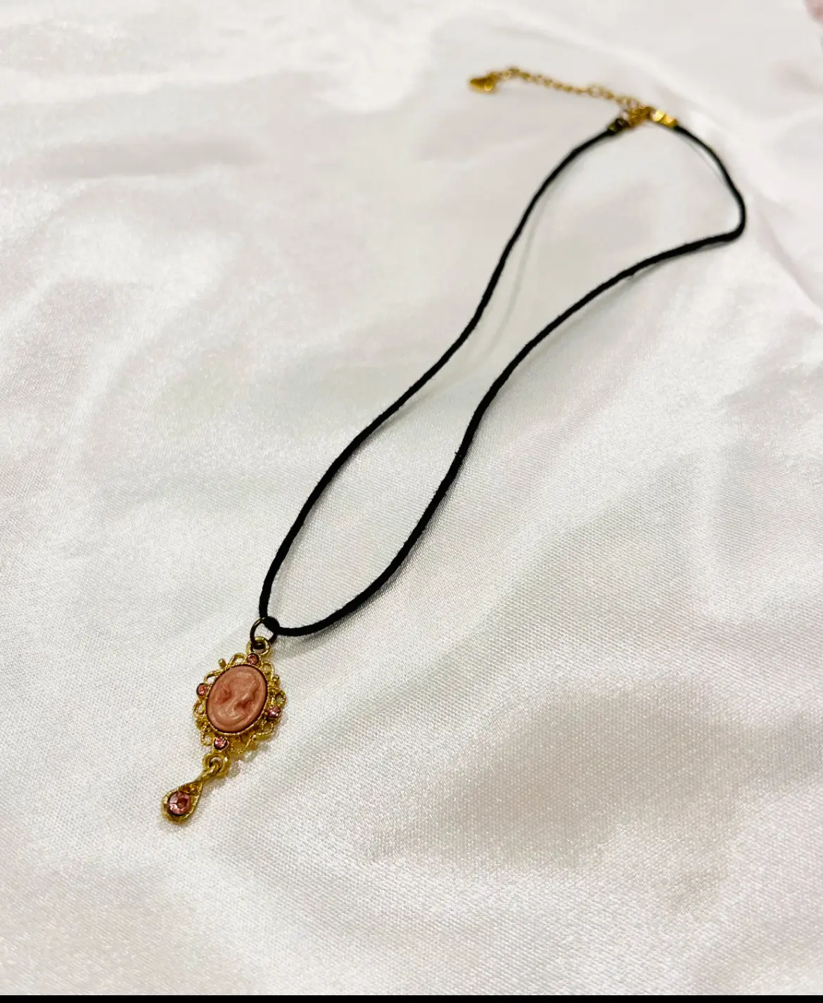 Cameo Pink Vintage Inspired Coquette Black Wax Cord Necklace | Anniversary Auspicious Birthday Daily Engagement Fabric Female