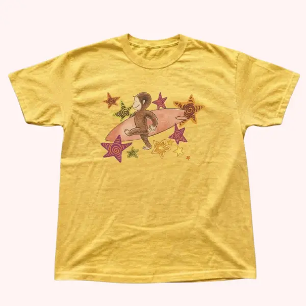 Curious Monkey Surfing Starfish Graphic Tee, Vintage Y2K Beach Summer Unisex T-Shirt