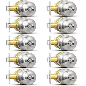 Door Knob, 10 Pack Brushed Nickel Round Keyless Doorknobs Interior/Exterior Lockset,  Locking Door Knobs for Bedroom/Bathroom, Modern Design Door Hardware