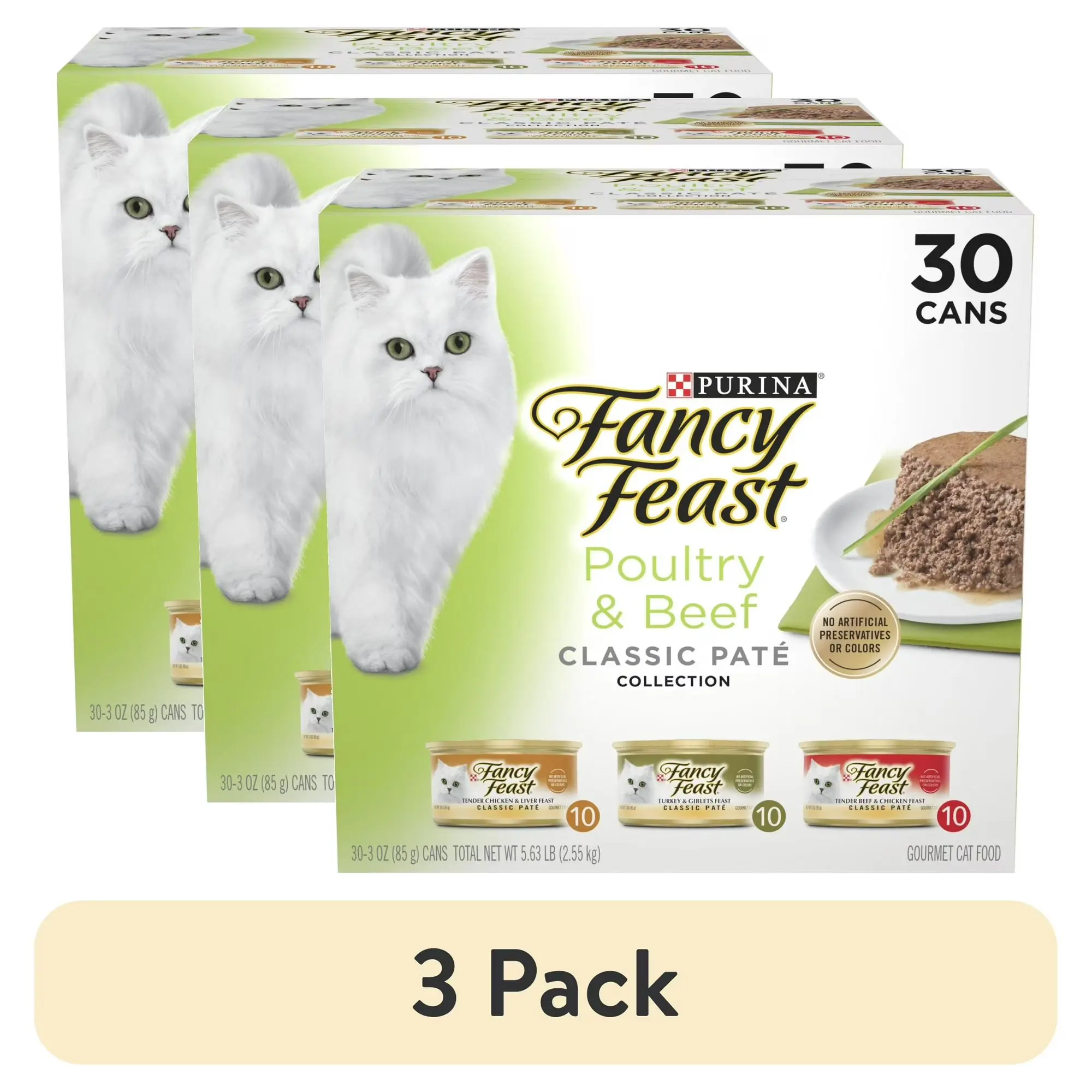 Purina Fancy Feast Classic Pate Food, Wet Cat Food, Poultry & Beef, 3 oz Cans
