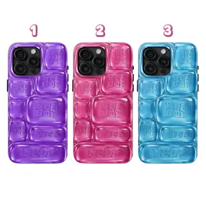 (Printed 3D) NeeDohS Cool Crush Ice Cube Phone Case, 3D Visual Printed Graphic Hard Phone Cover, Anxiety Sensory Play Blue 17 Air Pro Max