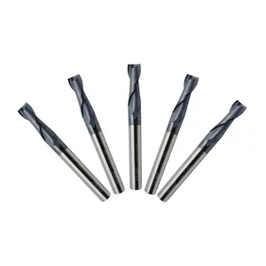LU&MN Carbide Square End Mill 2 Flute 1/4" 2T for Milling Alloy Steels, Hardened Steel, Metal & More - 5 Piece Mill Bits Sets Cnc Machine Industrial
