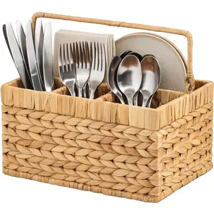 Best Choice Products Utensil Caddy w/Handle,  Woven Wicker Utensil Silverware Flatware Organizer