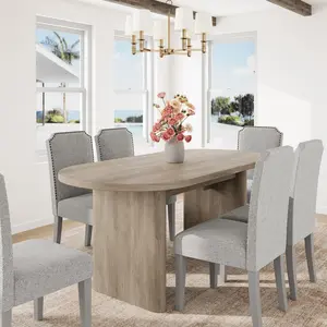 Garvee Oval Dining Table for 6-8 People, Large Kitchen Table with Thick Sturdy Wooden Base, Farmhouse Style for Dining Room, Kitchen, Living Room, or Office, 63" Long, Gray Finish