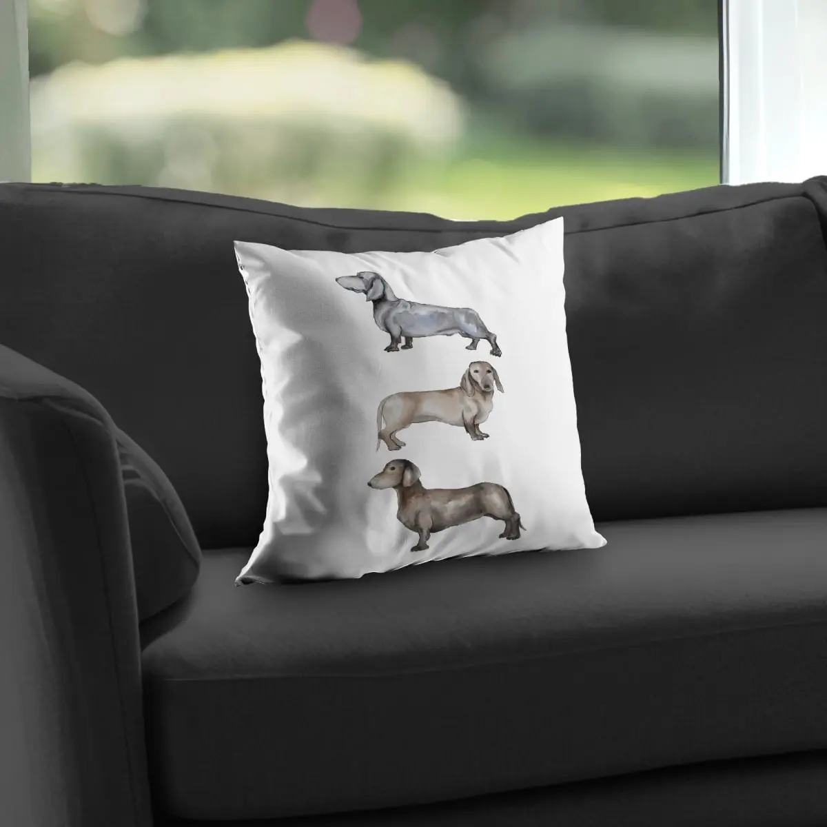 Begin Home Decor C1PT1414CL9BC0 14x14 in Poly Twill Small Dachshund Decorative Cushion Cover - Durable Cushion, Hidden Zipper, Playful Charm, Animal Decorations Standard Pillow for Living Room
