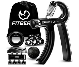 FitBeast Hand Grip Strengthener Workout Kit (5 Pack), 2 Forearm Grip Adjustable Resistance Hand Gripper, Finger Stretcher, Grip Ring & Stress Relief Grip Ball for Athletes