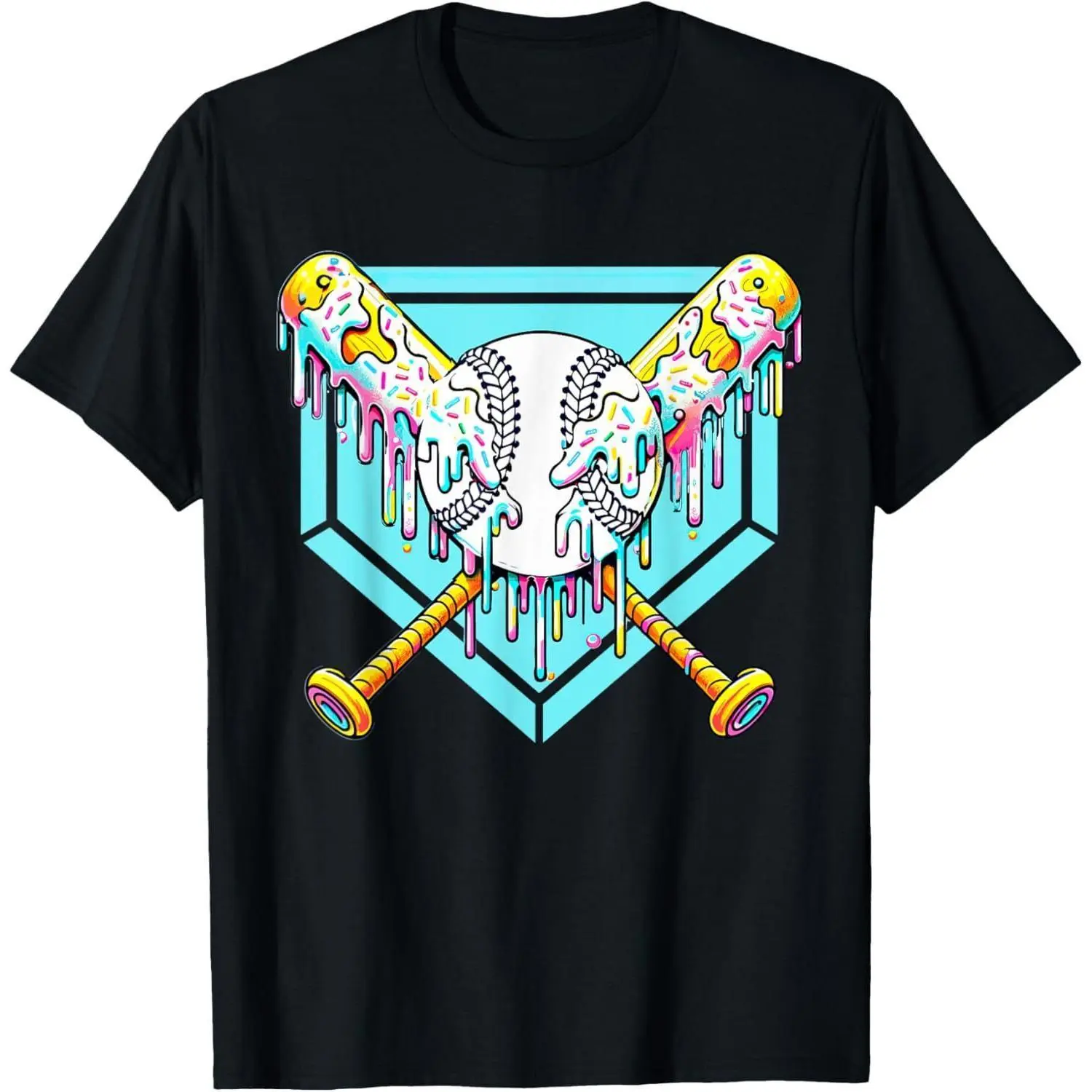 Youth Boys' Graphic T-Shirt with Baseball Drip Pattern - Sporty Round Neck Short Sleeve Cotton Top, Affordable Loose Fit Fashion, S, M, Affordable Fashion, Sporty Chic, Cotton Fabric, Athletic, Print, Crew Neck, Baseball Theme, 2Xl