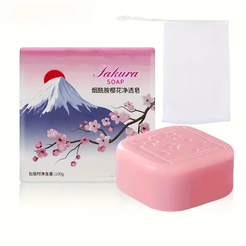 Sakura Niacinamide Brightening Soap for Face& Body- Alcohol-Free, Moisturizing Soap, Rich in Glycerin, Deep Cleansing, Floral Cherry Blossom Scent, Unisex Use, Daily Skincare Routine, Natural Skincare, Nourishing Ingredients