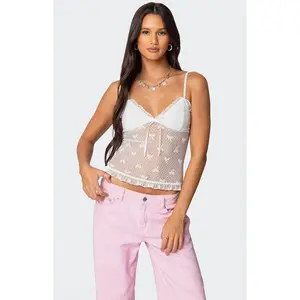 Edikted Women's Polka Dot & Bow Sheer Tank Top