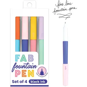 Fab Fountain Pen Pack of 4 Black Ink Pens, Includes 4 Black Fountain Pens that Use Refillable Ink Cartridges, Fine Fountain Tip Pens for Calligraphy Drawing, School Supplies