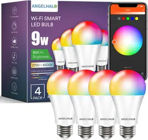 ANGELlHALO [4 Pack] Smart Light Bulbs, Color Changing A19 LED Light Bulb, Wi-Fi & Bluetooth Light Bulbs, 16 Million Colors RGBCW, Music Sync, 800 Lumens Effortless Group Control