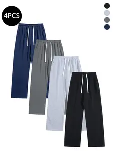 4-Pack Men’s Straight-Leg Casual Long Pants for Spring/Autumn – Trendy, Versatile Loose Fit Athletic Pants for Fitness & Running