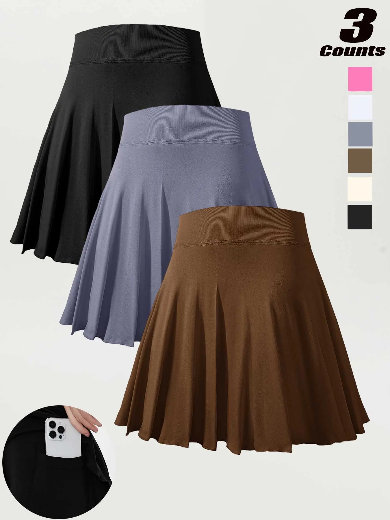 Women's Tennis Skirt with Pockets, Spring Summer Fashion Sport Yoga Short Skirt, Slim-Fitting Pleated Running Anti-Slip Yoga Shorts, Solid Pocket Skorts, Sports Skirt, Stretch Skirt, Athletic Skirts, Active Skirts