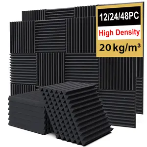 12 x 12 x 1 Inches Acoustic Foam Panels, Sound Proof Foam Panels , High Density and Fire Resistant Acoustic Panels, Sound Panels, Studio Foam for Wall and Ceiling - Black