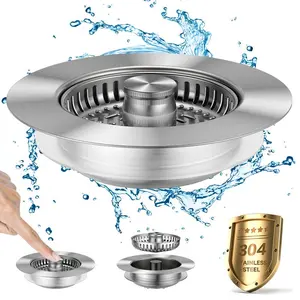 [Holiday Haul] 3-in-1 Kitchen Sink Drain Strainer, Stainless Steel Sink Plug, Deodorizing Anti-Clog Basket Strainer for US Standard 3-1/2 Inch Drains