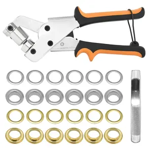 3/8 Inch 10mm Grommet Tool Kit Heavy Duty Handheld Grommet Press Pliers Easy and Safe to Punch Eyelet Hole Eyelet Plier with 500pcs Golden Grommets for Fabrics, Canvas, awnings