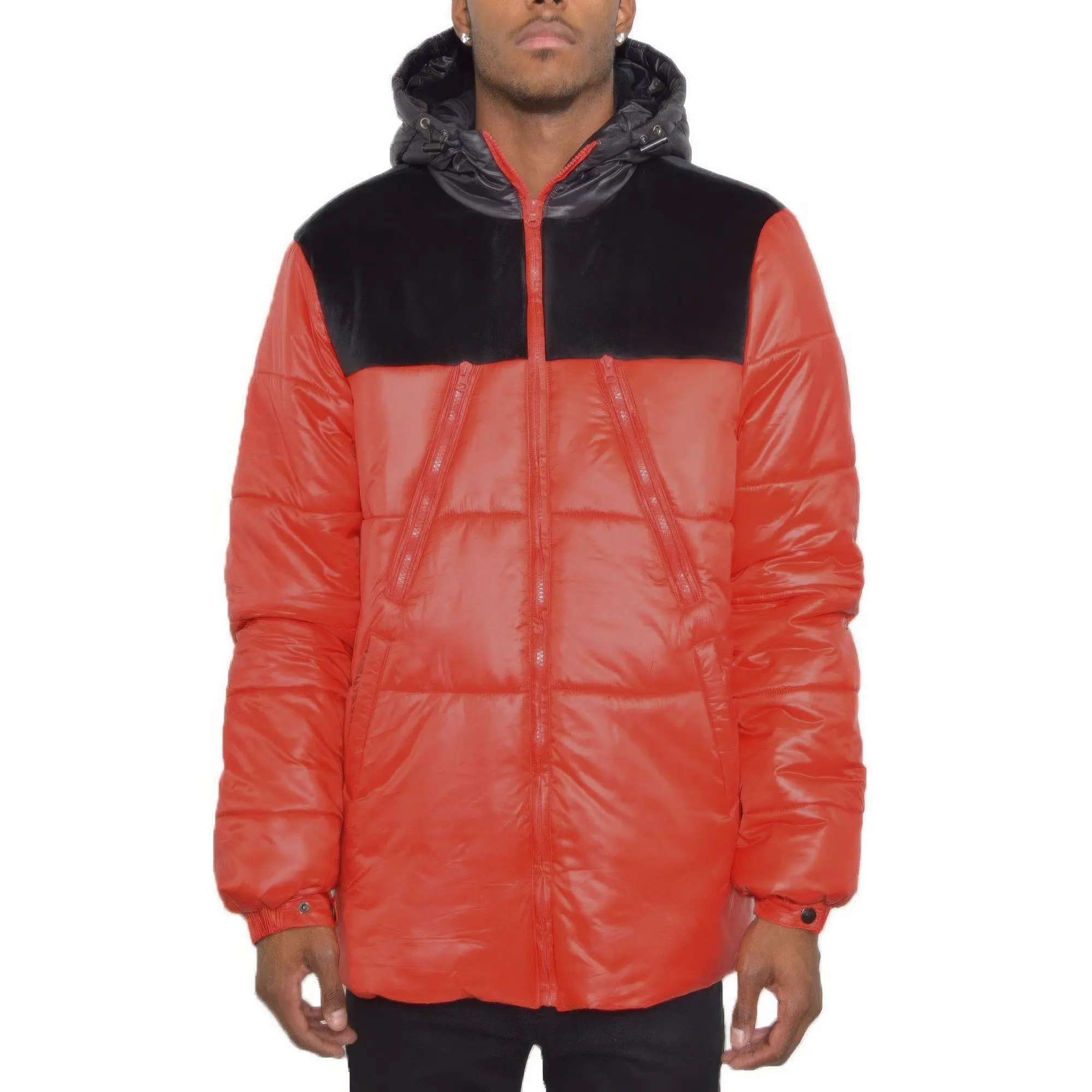 Mens Padded Nylon Shell Fabric Buffle Puffer Coat, Menswear Winter Outerwear