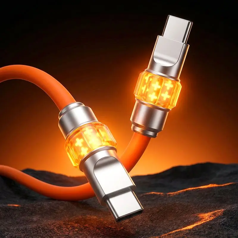 ChubbyCable NeonX 240W Fast Charging Silicone-Copper Type C Cable - Rotatable Ring, Luminous Core for Cellphone, Laptops/Tablets Electronic Chargers