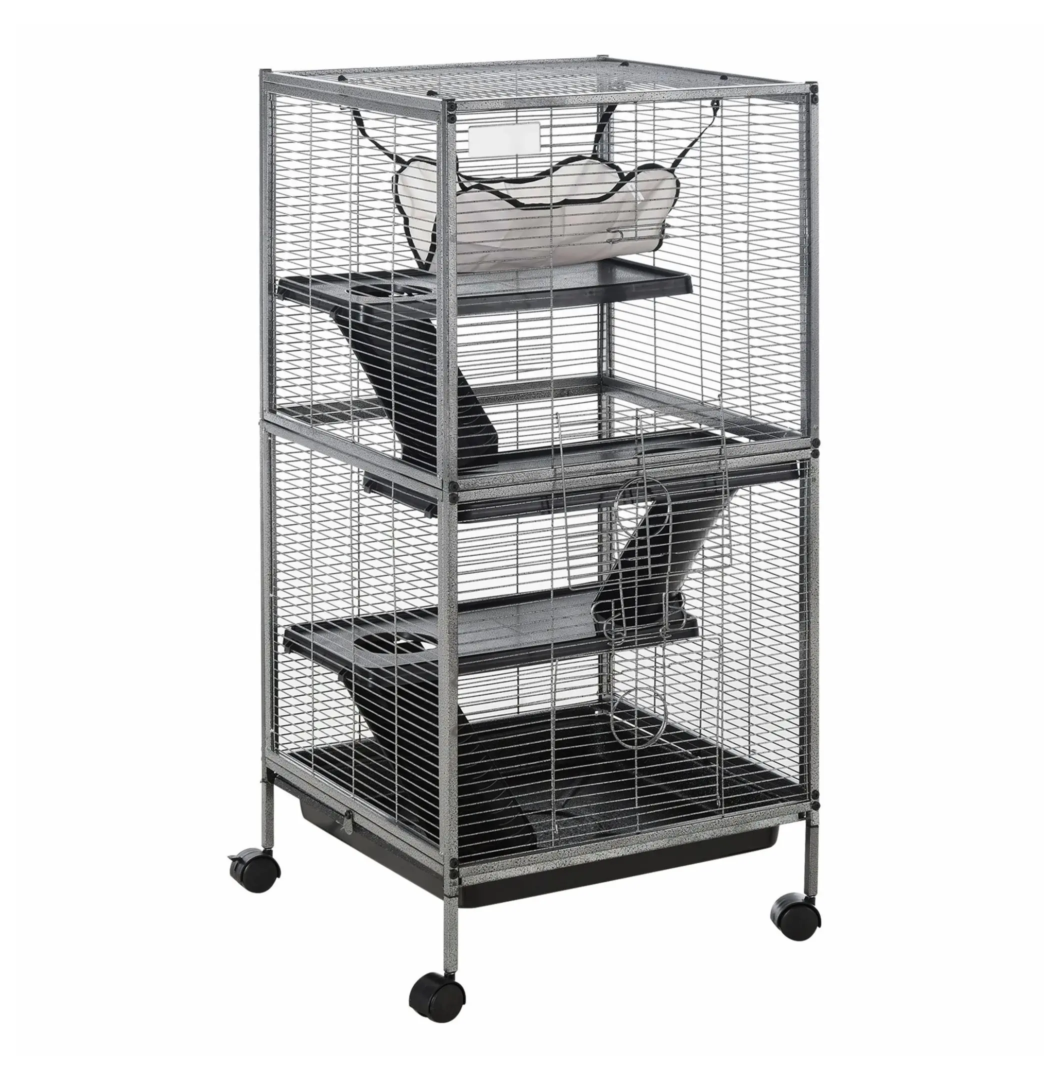 4-Tier Steel Frame Small Animal Cage, Gray Chinchilla Habitat with Hammock, Removable Tray for Easy Cleaning, Locking Door & Ample Play Space