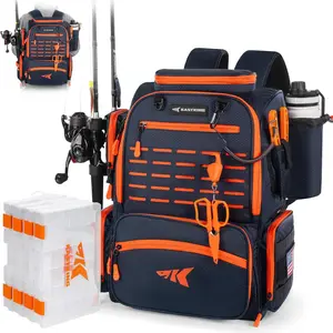 Bait Boss Fishing Tackle Backpack with Rod Holders-4 Tackle Boxes-Rain Cover,Storage for Fishing Gear